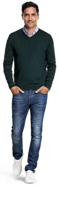 Kleding Winkel -Kleding Winkel benjamin joe v neck verydarkgreen staand