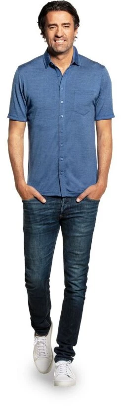 Kleding Winkel -Kleding Winkel joe buttonup short yachtblue staand
