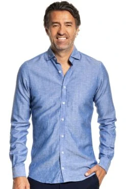 Linen Wool Woven Shirt Jeans Blue