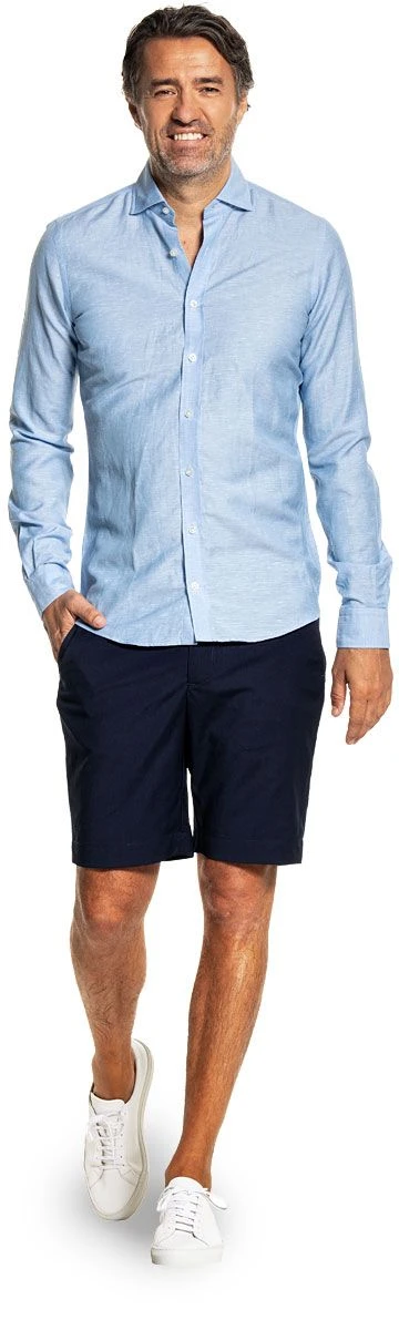 Linen Wool Woven Shirt Sky Blue 2 Linen Wool Woven Shirt Sky Blue - Afbeelding 2