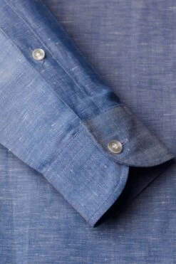 Linen Wool Woven Shirt Jeans Blue -Kleding Winkel joe linenwoolwoven shirt armdetial jeansblue