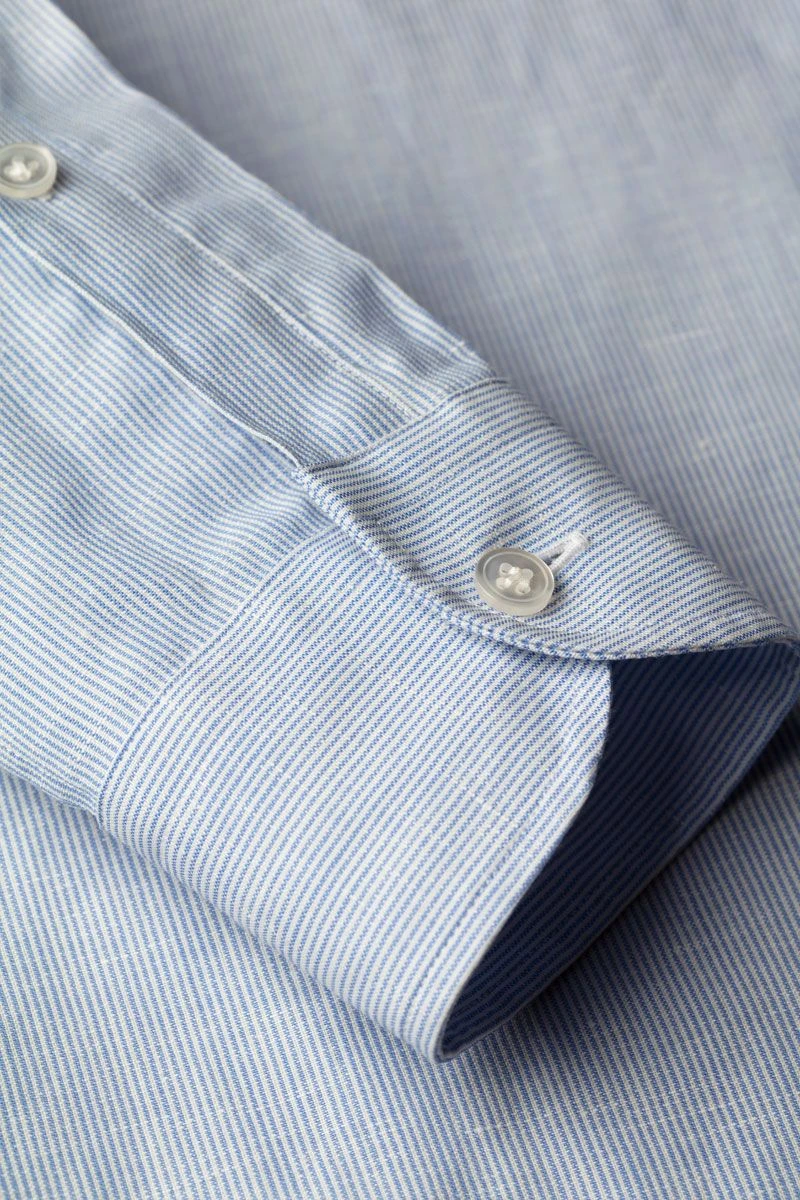 Linen Wool Woven Shirt Stripe Light Blue 8 Linen Wool Woven Shirt Stripe Light Blue - Afbeelding 8