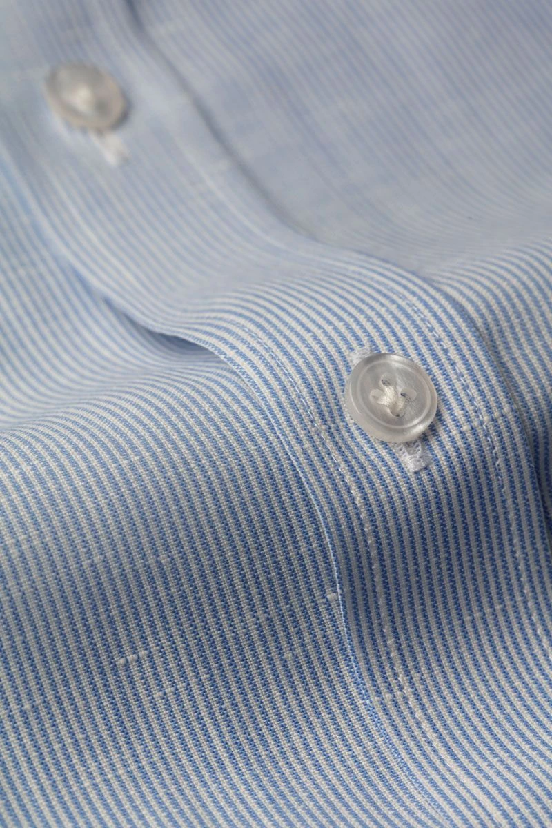 Linen Wool Woven Shirt Stripe Light Blue 7 Linen Wool Woven Shirt Stripe Light Blue - Afbeelding 7