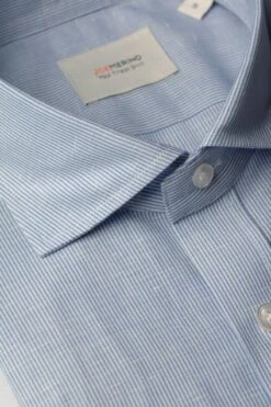 Linen Wool Woven Shirt Stripe Light Blue 14 Linen Wool Woven Shirt Stripe Light Blue -Kleding Winkel joe linenwoolwovenshirt stripelightblue kraag schuin web