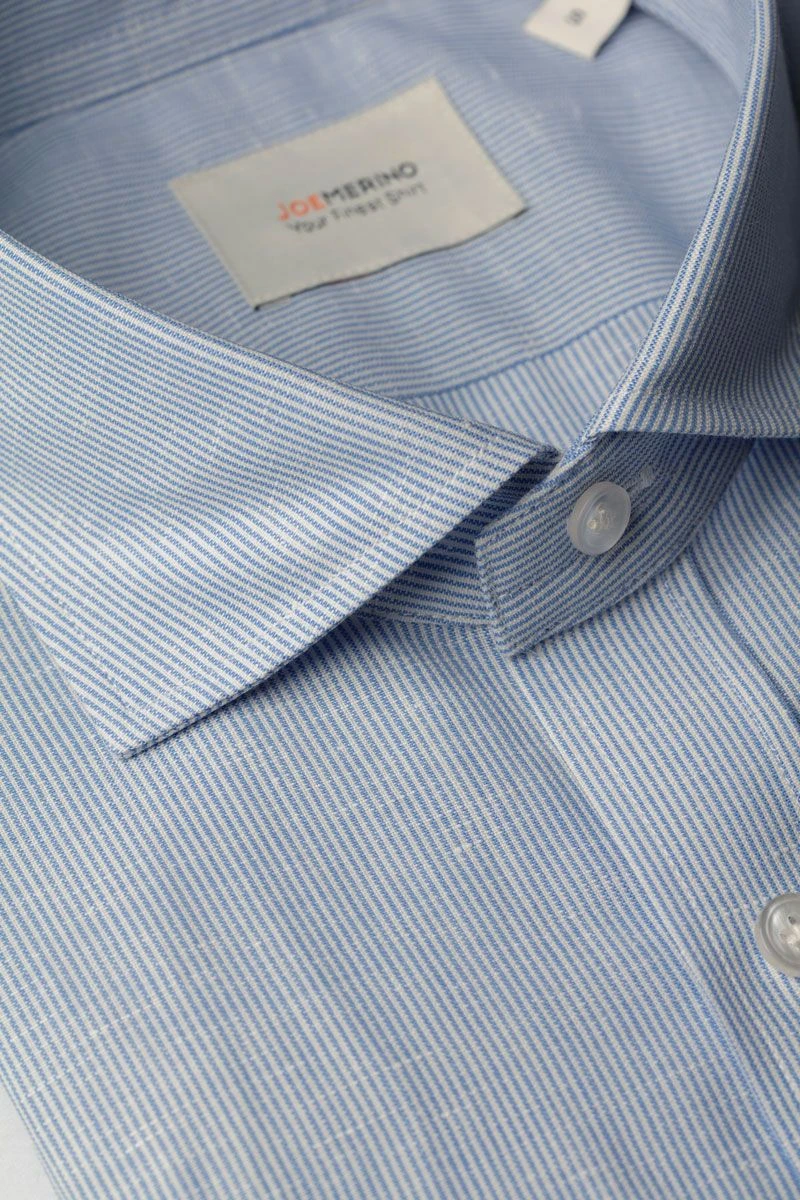 Linen Wool Woven Shirt Stripe Light Blue 5 Linen Wool Woven Shirt Stripe Light Blue - Afbeelding 5