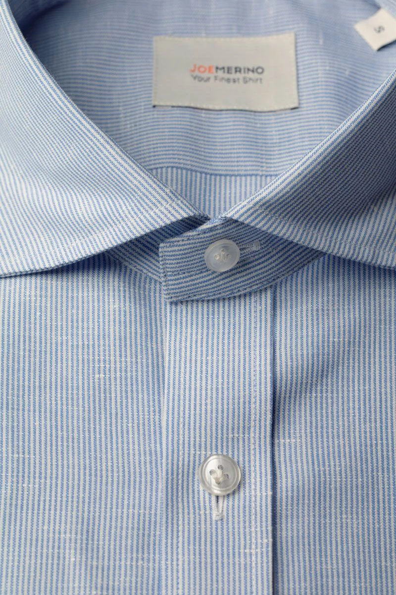 Linen Wool Woven Shirt Stripe Light Blue 6 Linen Wool Woven Shirt Stripe Light Blue - Afbeelding 6