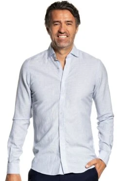 Linen Wool Woven Shirt Stripe Light Blue