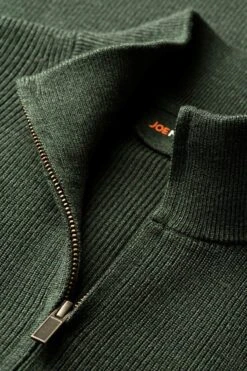 Joe Ribzip British Green -Kleding Winkel joe rib zip british green hals web