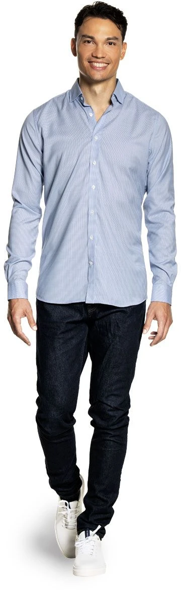 Joe Woven Shirt Extra Long Houndstooth Light Blue 2 Joe Woven Shirt Extra Long Houndstooth Light Blue - Afbeelding 2