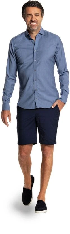 Joe Woven Shirt Light Denim Blue -Kleding Winkel joe wovenshirt lightdenimblue shorts staand