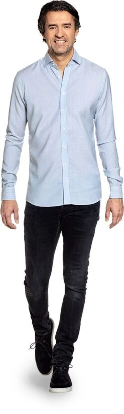 Kleding Winkel -Kleding Winkel joe wovenshirt stripelightblue john staand