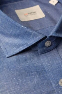 Linen Wool Woven Shirt Jeans Blue -Kleding Winkel joe jeans blue linenwoolwovenshirt kraag schuin web