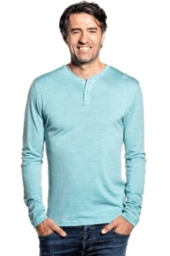 Shirt Henley Long Sleeve Blue Capri