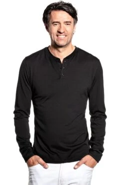 Shirt Henley Long Sleeve Deep Black