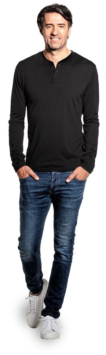 Shirt Henley Long Sleeve Deep Black 2 Shirt Henley Long Sleeve Deep Black - Afbeelding 2