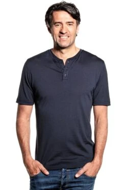 Shirt Henley Short Sleeve Blue Grey