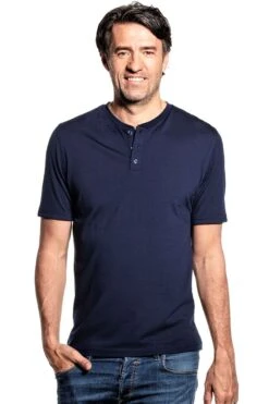 Shirt Henley Short Sleeve Navy Blue