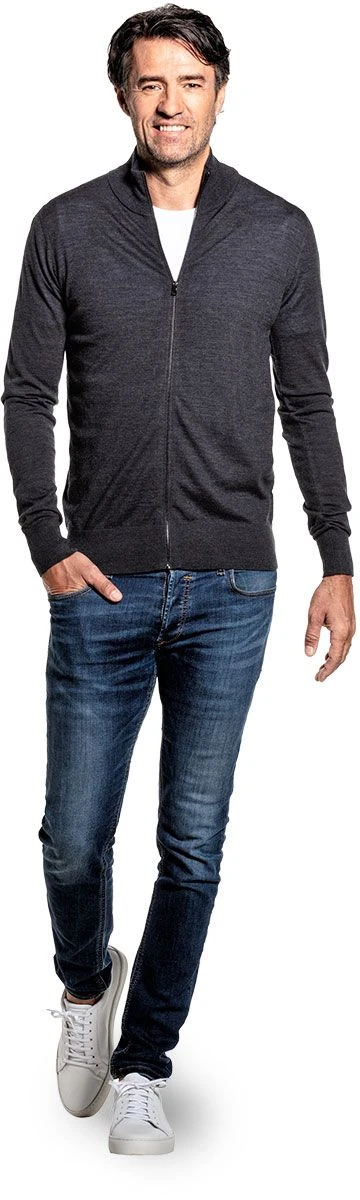Joe Riva Cardigan Zip Antracite Grey 2 Joe Riva Cardigan Zip Antracite Grey - Afbeelding 2