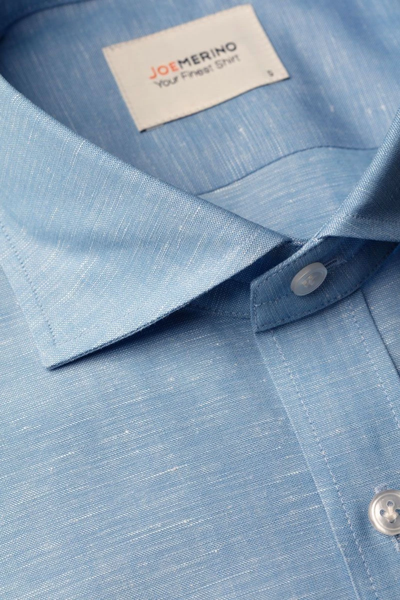 Linen Wool Woven Shirt Sky Blue 5 Linen Wool Woven Shirt Sky Blue - Afbeelding 5