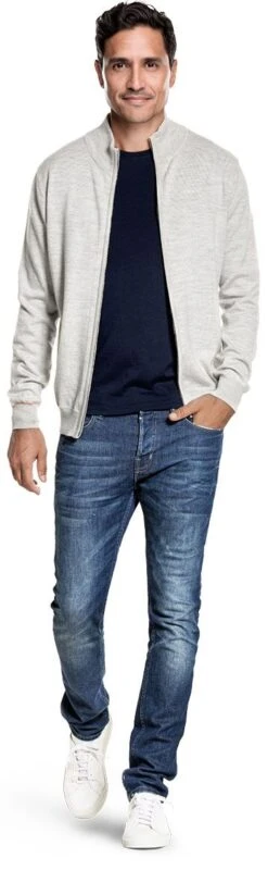 Joe Cardigan 2-Way Zip Dover Grey -Kleding Winkel twowayzip dovergrey benjamin staand