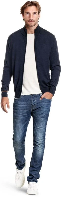 Joe Cardigan 2-Way Zip True Navy -Kleding Winkel twowayzip truenavy thijs staand4